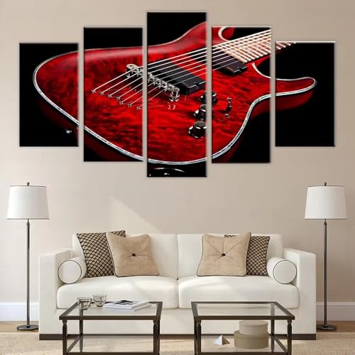 Guitare electrique rouge impression sur toile 5 parties grand format