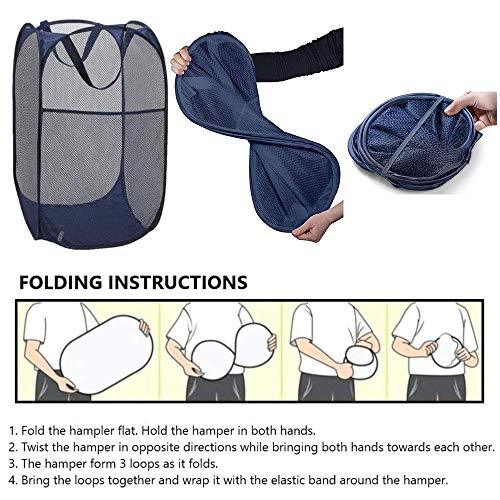 Image of Larpur Popup Mesh Laundry Basket, Collapsible and Portable Clothes Washing Laundry Hamper with Reinforced Carry Handle (Blue*2)