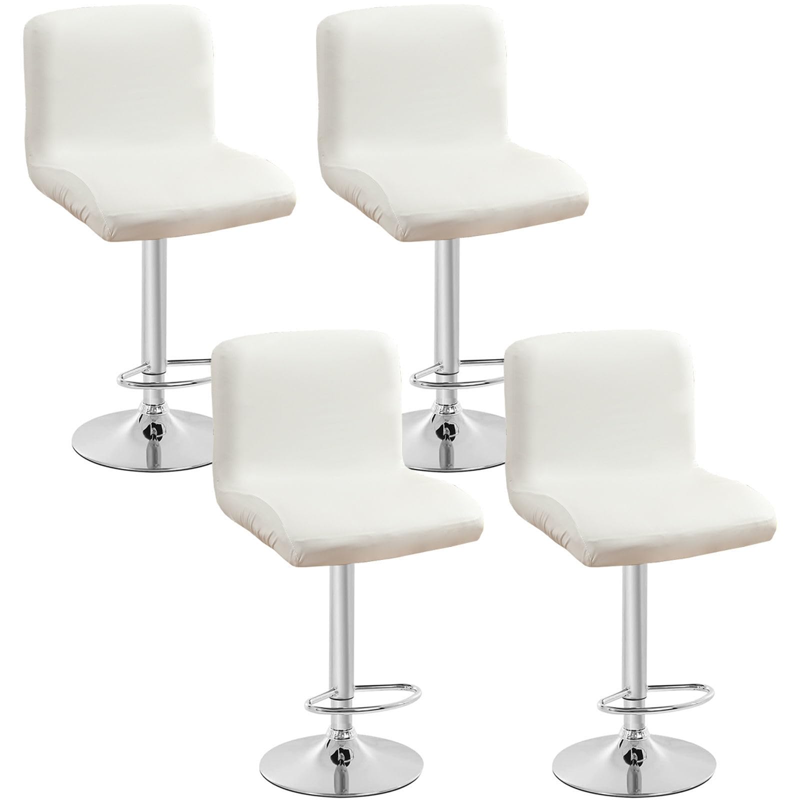 ZRCYXDW Bar Stool Covers, Waterproof PU Leather Bar Stool Chair Covers with Backs Barstool Protector Slipcovers with Elastic Bottom Washable for Swivel Barstool Chair Seat-White-4 Pack