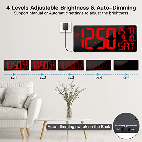 Xflyee 121331 [Oversized] 18 Inch Large Digital Wall Clock With Remote Control, Auto-Dimming Digital Clock Large Display thumb #2