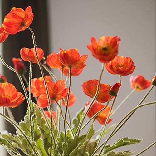 DUYONE Artificial Poppy Silk Flowers (6 Stems) for Home Decor Wedding Bouquet. Faux Poppy Flower Centerpiece. Artificial Plants Coral Flower Arrangement. Silk Flowers for Decoration(Deep orange) - Image 4