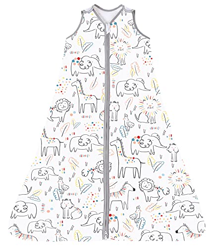 Chilsuessy Schlafsack Baby 2.5 Tog Winterschlafsack Babyschlafsack aus reine Baumwolle Winter Schlafanzug ohne Ärmel 70-130cm für Neugeborene und Kinder, Happy Zoo, 90cm/Baby Höhe 85-95cm Cover