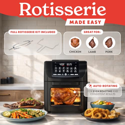 Image of Gourmia Air Fryer - 14 Qt All-in-One Oven with Rotisserie, Digital Display with 12 Presets, Roast, Bake, Broil, Dehydrate, Dishwasher Safe Accessories, Black