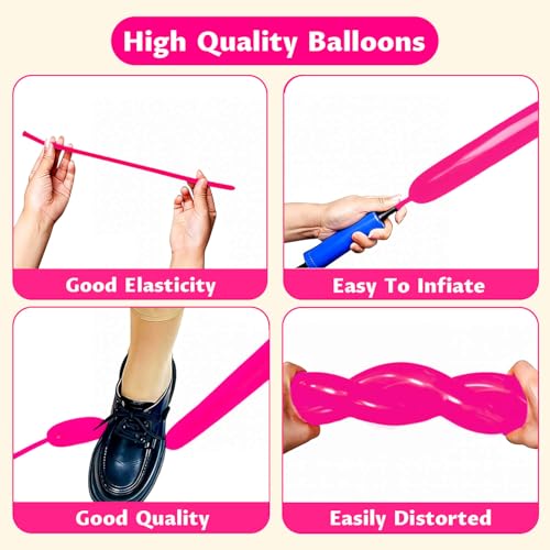 Image of 260 Hot Pink Long Balloons for Balloon Garland Thickening Skinny Latex Twisting Animals Modeling Christmas Birthday Wedding Party Festival Decorations 100pcs