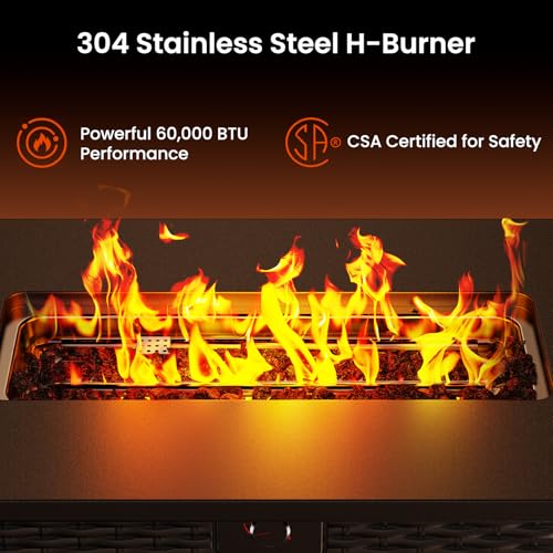 AMADA HOMEFURNISHING 43 Inch Propane Fire Pit Table, 60,000 BTU Gas Fire Pit with Lava Rocks, Waterproof Cover, Removable Lid, Cup Holders, 2-in-1 Fire Table for Patio, Backyard, Garden, Black - Image 6