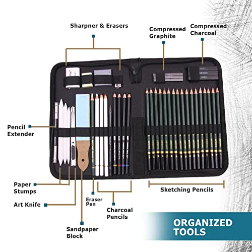 Image of Pieces Professional Drawing Pencils and Sketch Kit for Artist (42)