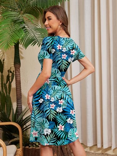 Image of Heymoments Womens Summer Short Sleeve Casual Dresses V-Neck Beach Dress with Pockets S-2XL