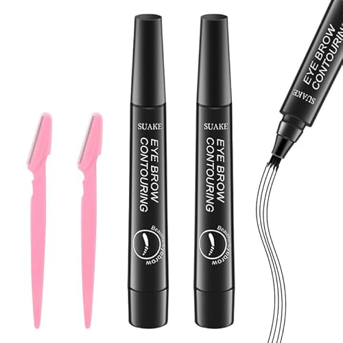 2 Piezas Lapiz Cejas Microblading,Lapiz Cejas 4 Puntas,Lápiz de Cejas Microblading,Perfilador de Cejas,Apto para Principiantes y Profesionales (Negro con recortador de cejas)