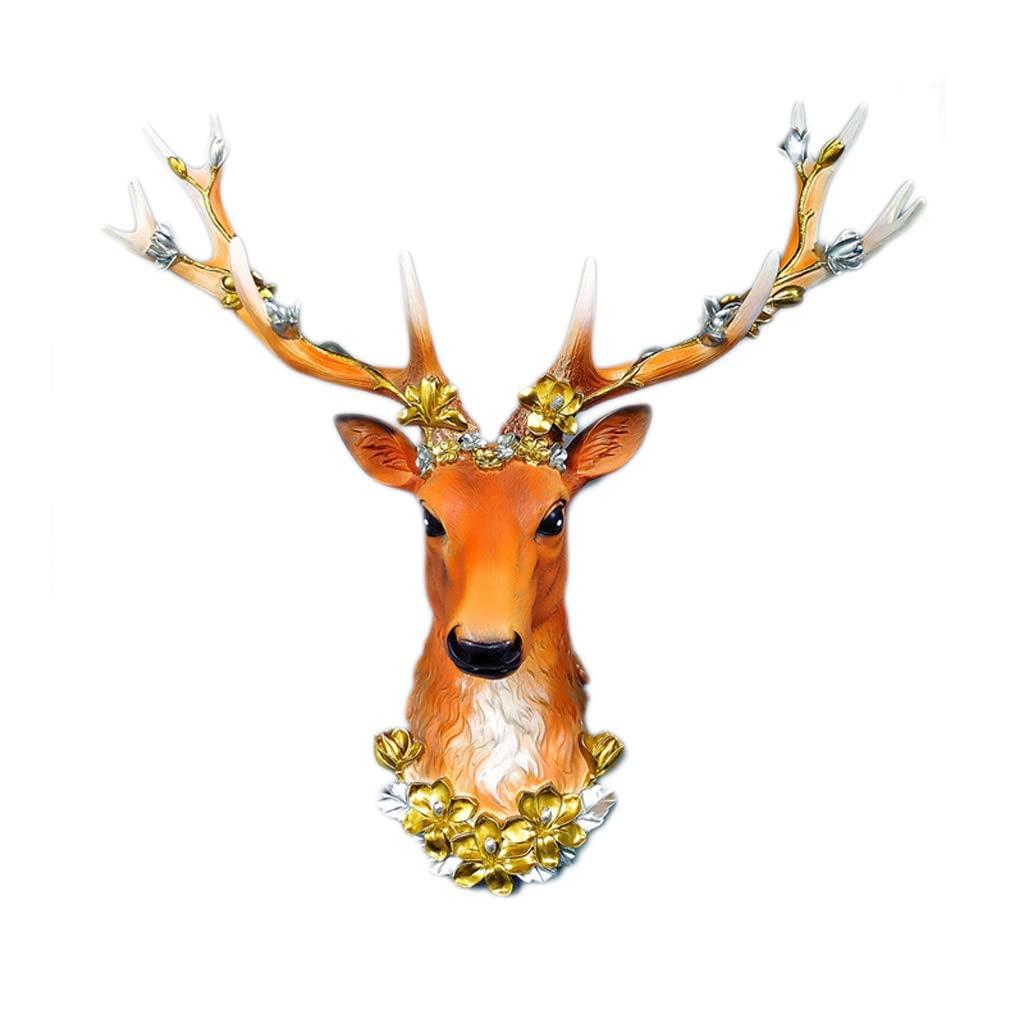 JJJ Deer Head Wall Decoration Wall Hanging Living Room TV Background Wall Pendant Creative Porch Wall Decoration (Color : Orange)