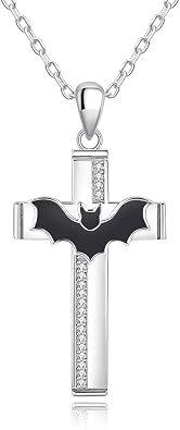 Bat Cross Necklace 925 Sterling Silver Gothic Pendant Jewelry for Women