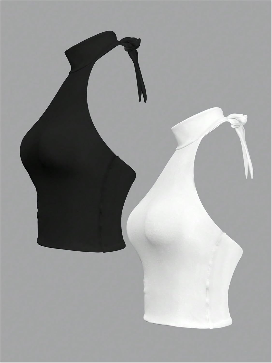 Verdusa Women's 2 Pack Tie Backless Halter Tops Ruched Sleeveless Fitted Crop Tops - Image 3