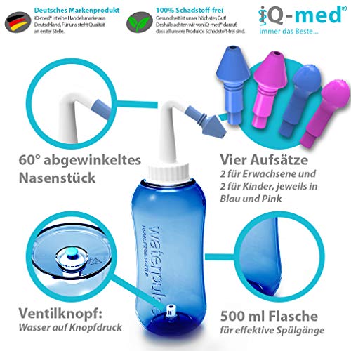 Nasendusche iQ-med 500ml mit 44 Salzpäckchen und 4 Aufsätzen