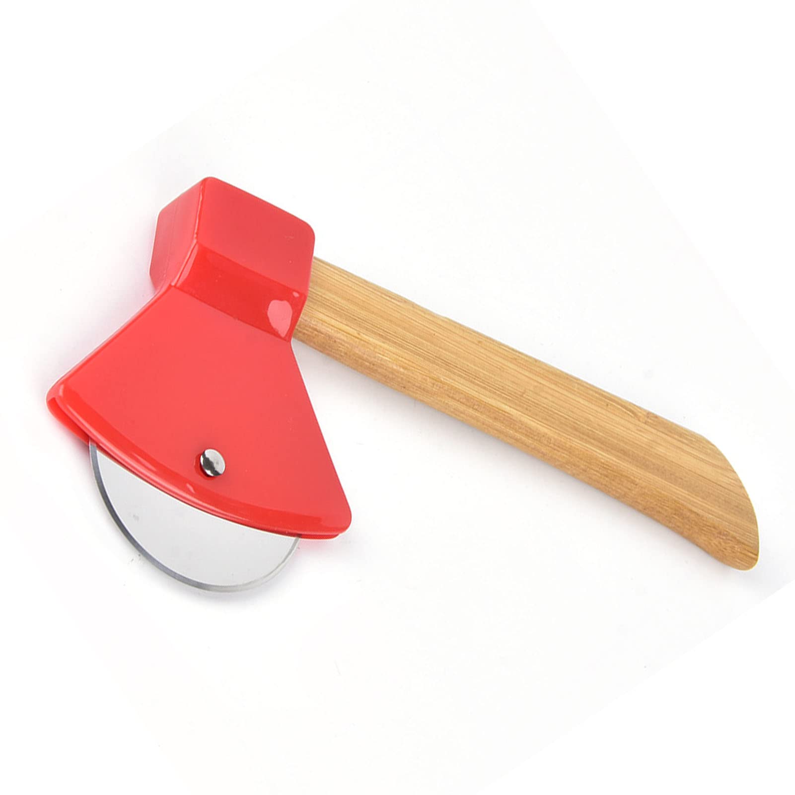 AMONIDA Cortador de Pizza con Hacha Redonda, Resistente de bambú para Cortar Fácilmente la Pizza para Chefs de Cocina (rojo)