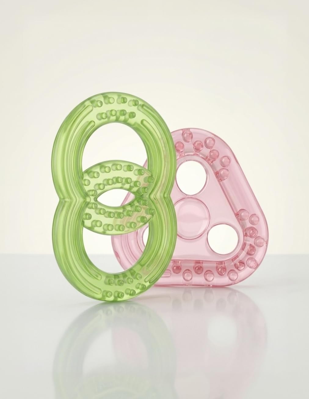 Baby Teether Toy Set, Pack of 2, Green and Pink | Textured Surface, Easy to Grip, Soothes Gums-image-45