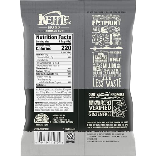 Image of Kettle Brand Potato Chips, Krinkle Cut, Salt & Fresh Ground Pepper Kettle Chips, 1.5 Oz (Pack of 24)