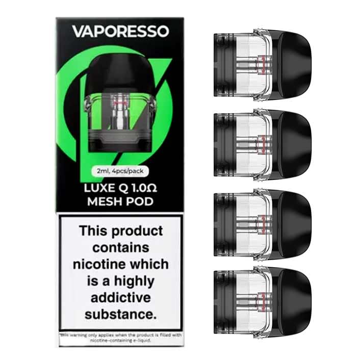 Replacement Pods Compatible with Vaporesso LUXE Q vape kit, (0.6/0.8/1.0/1.2) Ohm, No Nicotine, 2ml, Compatible with FW Stores (1.0Ohm (4 Pack))