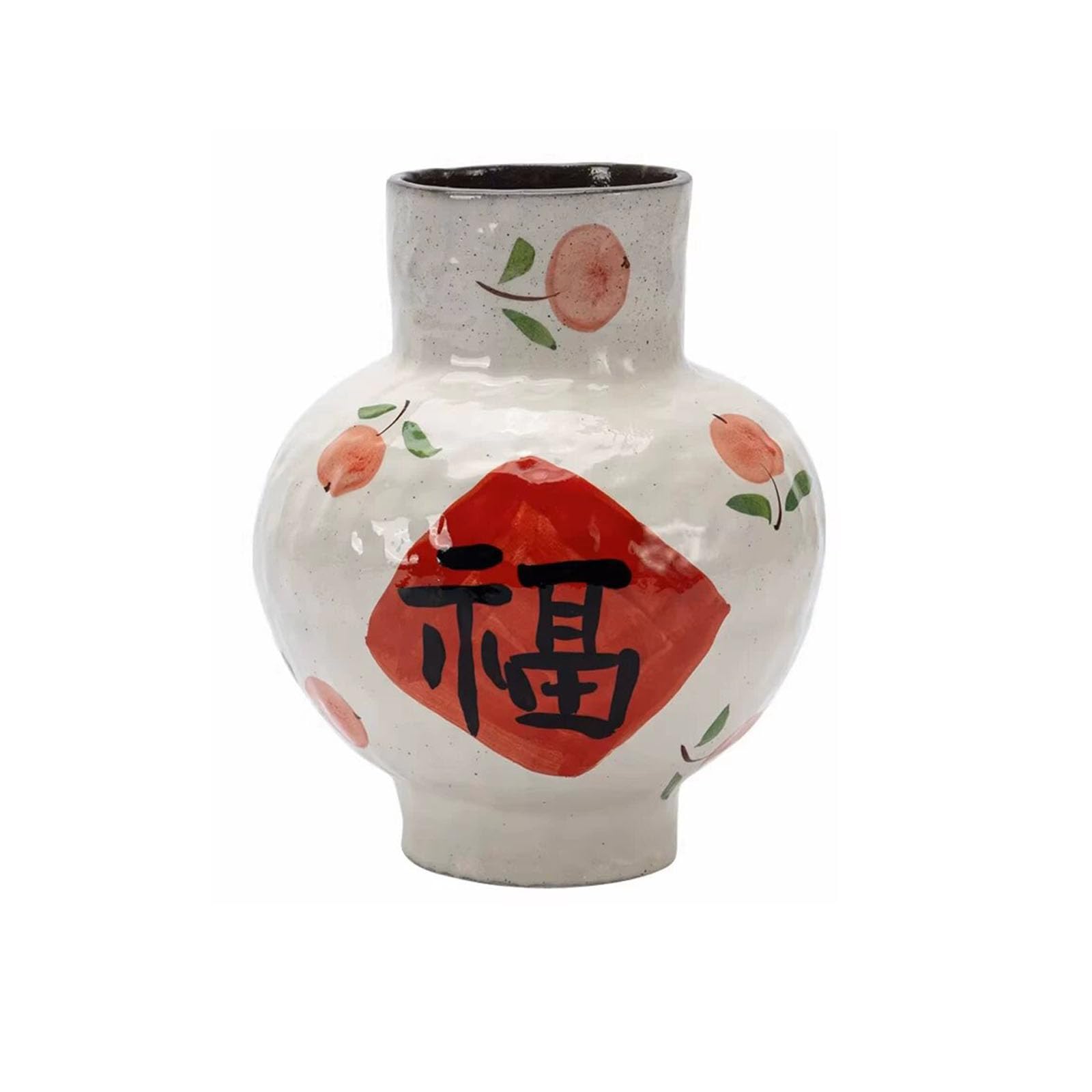 Nzzkoides White Ceramic Vase For Dried Flowers, Vintage Decorative Vase, Ornament For Living Room, Bedroom, Festive Days, Housewarming Blessings(Size:14 * 14 * 17.5Cm,Color:white)