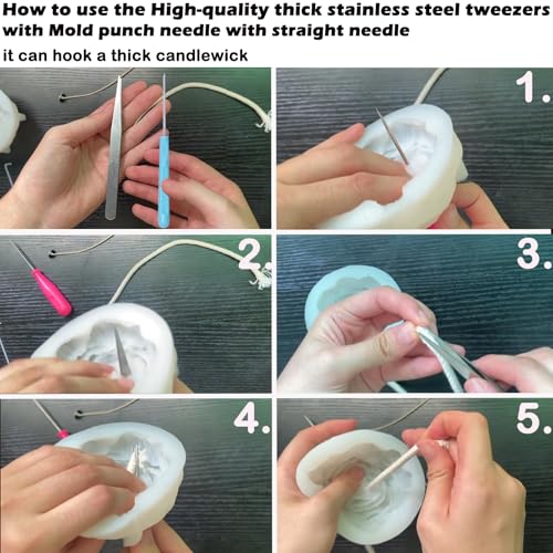 Image of TYMKLMZG 17PCS Big Hole Long Needle for Silicone Taper molds,Hook Punch Needle, Candle Tool Inserting Wick,Awl for Candle Making,Long Needle to Poke Hole in Silicone Mold