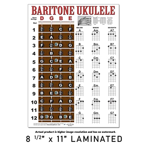 A New Song Music BARUKLAM85X11 Laminated Baritone Ukulele Fretboard & Chord Chart Easy Instructional Poster Bari Uke Notebook 8.5 Inchx11 Inch thumb #6