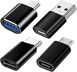 USB C Adapters Type C to USB 3.0 OTG Adapter, Micro USB to USB C Adapter Compatible with Galaxy Smartphones, Laptops, PC, in Car and More 4 Pack