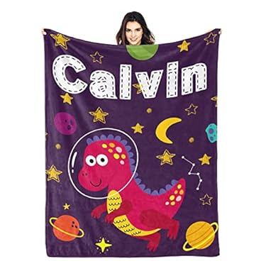 AMAZON - HYHSJY Dinosaur Blanket Personalized Baby Blankets for Girls Boys Custom Dinosaur Baby Blanket with Name Outspace Cute Moon Star Customized Baby Throw Blanket Gifts for Newborn Baby