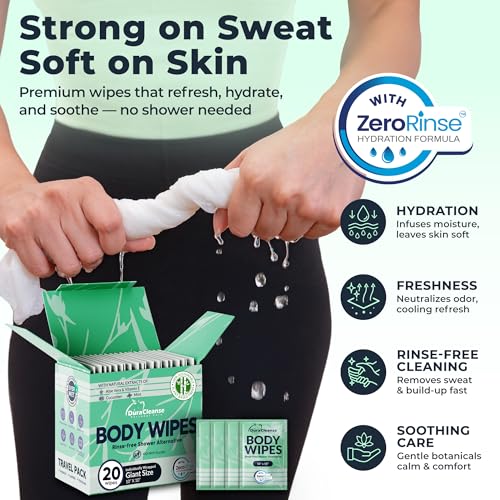Image of XL Travel Body Wipes for Women - 10 inchx10 inch Rinse-Free Bathing Wipes - 20ct