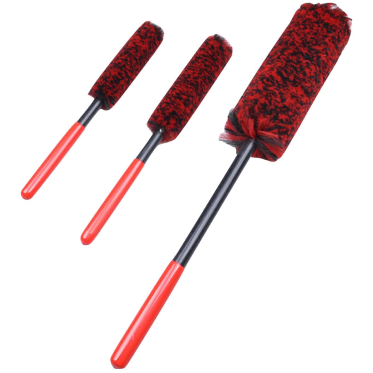 Set di 3 Spazzole Ruote Auto per Pneumatici, Fibra e Pom | Set da 3 Pezzi, Setole Dense, Pratico da Riporre, per Gomme Automobile e Pulizia Cerchi