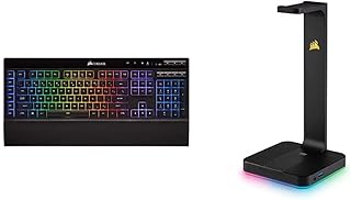 Corsair K57 RGB Wireless Gaming Keyboard, Black & ST100 RGB Premium Headset Stand (Durable Aluminium Construction, Dynamic 9 Zone RGB Lighting, Built-In 3.5 mm Analog Input, Black