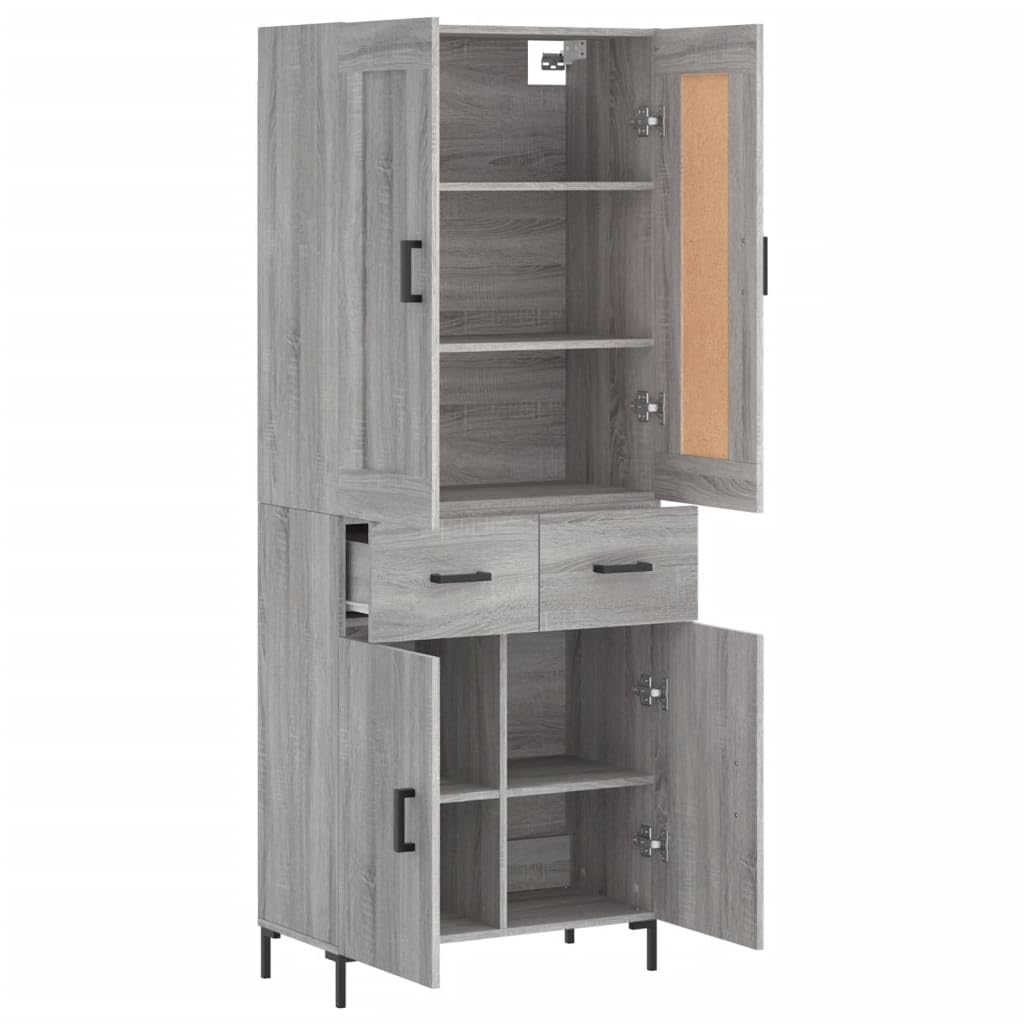 Wysoki kredens Sonoma szara sklejka wysoki kredens z żelaznymi drzwiami i nogami, eleganckie meble do przechowywania do organizacji domu 69,5 x 34 x 18