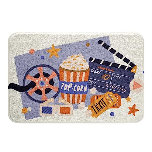 Erosebridal Film Theme Decor Bathroom Rugs Home Theater Decor Rug for Family Boys Girls, Vintage Cinema Style Bath Mat Movie Themed Area Rug Clapboard Popcorn Filmstrip Print Bathroom Rugs 2