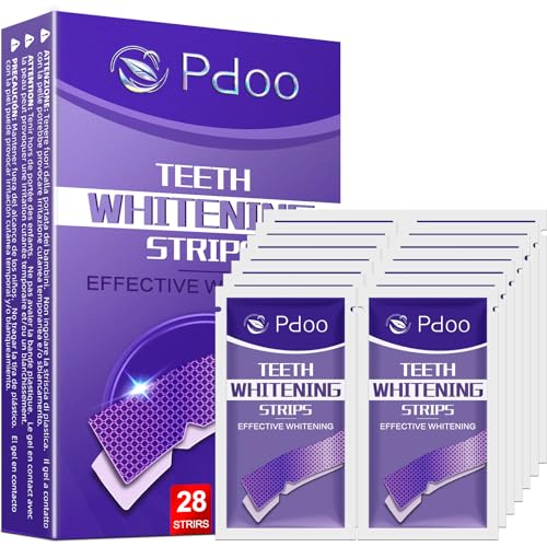 Teeth Whitening Strips 14 Treatments - 14 Days Treatment with Non-Slip & Enamel-Safe & No-Sensitivity, Teeth Whitening Kit for Coffee, Wine Stains Removal Fastly (28 Strips - Purple)