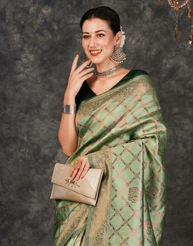 SIRIL Women's Banarasi Jacquard Soft Kanjeevaram Saree With Unstitched Blouse Piece - Image 3