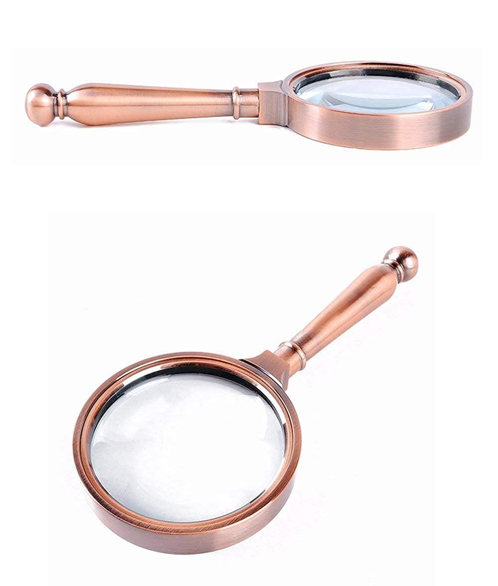 Lupa 8X ręczna szklana/brązowa metalowa rączka białe szkło do czytania 70mm szkło do czytania w podeszłym wieku