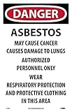 NMC D195 Danger Asbestos Chemical Hazard Sign - [Pack of 100], 11in. x 17 in. Paper Hazard Signage, Black/White Text on White/Red Base