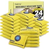 TUXIYA 24Pack(100g Each) Rechargeable Silica Gel Desiccant Packets,Color Indicating Desiccant Packs for Storage,Moisture Absorbers for Storage Bins,Suitcase,Safes,3D Filaments,Wet Zones and Cars