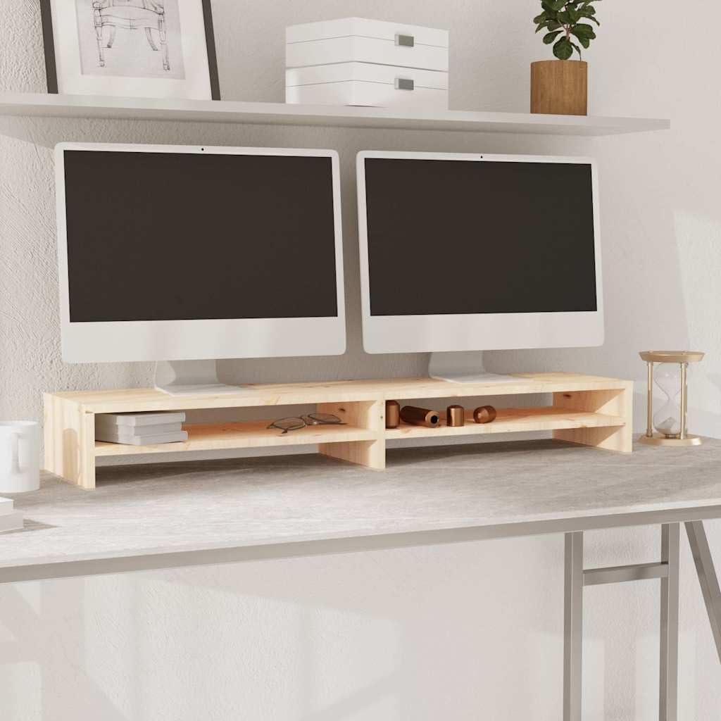 Drewno sosnowe z półkami pod monitor 100x24x13 cm Brąz