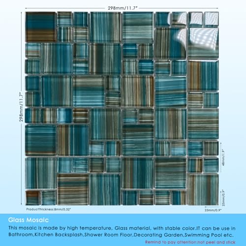 VividCraftX 4 Sq.Ft Premium 6mm Glass Mosaic Pool Tile, Dual-Size Square Pattern for Shower & Kitchen Backsplash, Waterproof for Spa & Waterline (Aegean Coastal Mix) by VividCraftX - Image 4