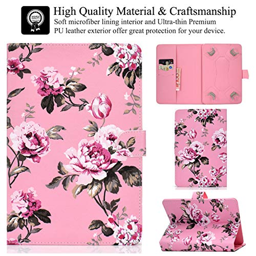 Universal Case For 7.0 Inch Tablet, Artyond Multi-Angle Viewing Stand With Card Slots Case For 6.8 Inch Kindle Paperwhite 2021/Kindle Fire 7 2015-2022/Fire Hdx7 And More 7 Inch Tablet, Pink Flower #TOP1