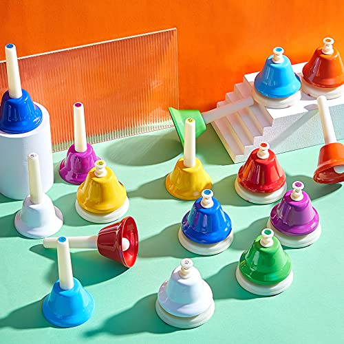 Zhanmai 16 Pieces Music Bells Include 8 Notes Hand Bells And 8 Desk Bells Colorful Diatonic Metal Bells For Musical Teaching Church Chorus Holiday Party Supplies, 2 Styles #TOP6