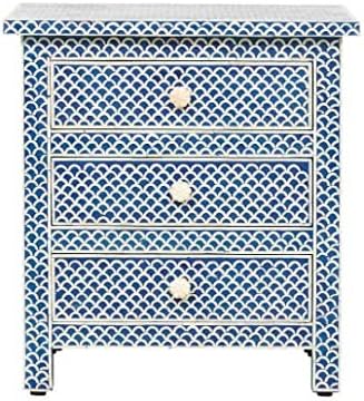 Handmade Bone Inlay 3 Drawer Fish Scale Bedside Table by hpCreations