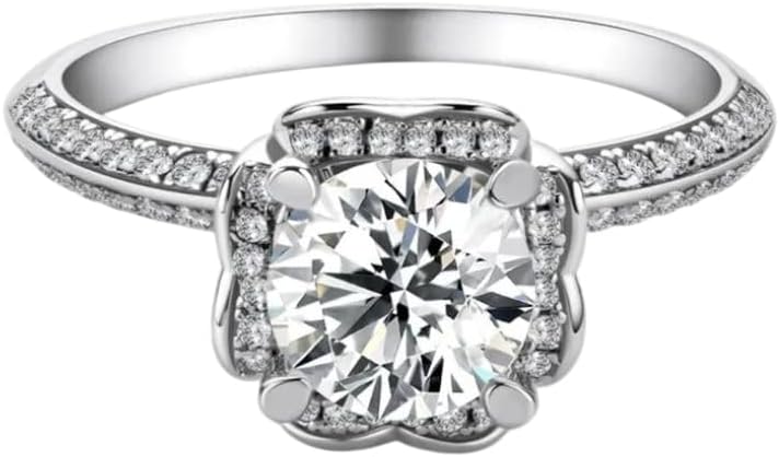 SILVERIST 1 Ct Round Cut Diamond Classic Floral Halo Double Side Diamond Ring Engagement Proposal Ring 14K White Gold Plated For Womens Anniversary Stacking Ring 925 Sterling Silver Christmas Gift