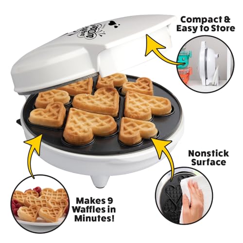 Mini Hearts Waffle Maker - 9 Heart Shaped Waffles or Pancakes, Electric Nonstick, Perfect Gift for Her