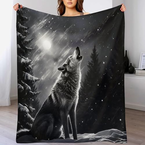 Plaid de qualité supérieure imprimé loup en flanelle premium - 2