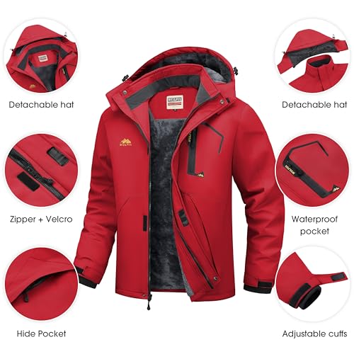 Image of WULFUL Men's Ski Jackets Warm Winter Snow Windbreaker Resistant Snowboard Fleece Coat Mountain Waterproof Parka with Hood