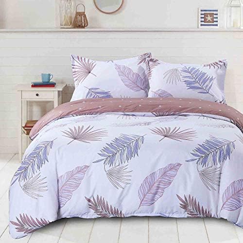 NANKO Plum Leaf Duvet Cover Queen Set of 3, Size 90x90 inch Lightweight Microfiber Down Comforter Quilt Bedding Cover with Zipper Ties for Women,White Tan Brown