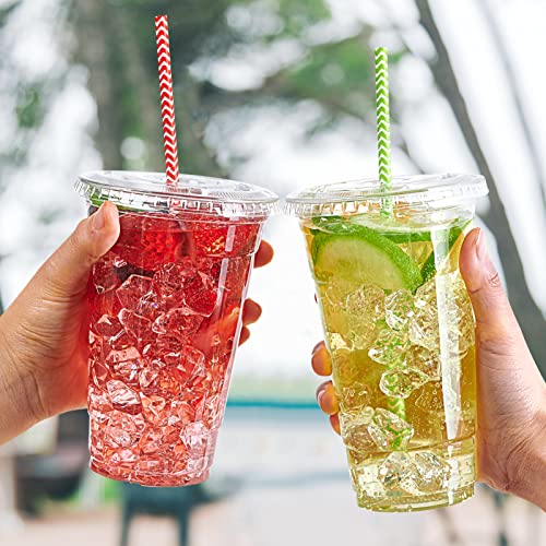 Lilymicky [60 Sets] 24Oz Clear Plastic Cups With Flat Lids, Disposable Drinking Cups, 24 Oz Plastic Cups For Ice Coffee, Smoothie, Slurpee, Or Any Cold Drinks #TOP1