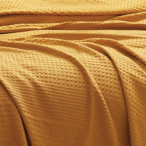 David's Home Ultra Soft Waffle Weave Blanket Throw Size, Lightweight Breathable Durable Skin-Friendly Throw for All Season, Elegant Layering for Home Decor, Couch Bed Sofa Travel, Khaki Ginger,50"x60"