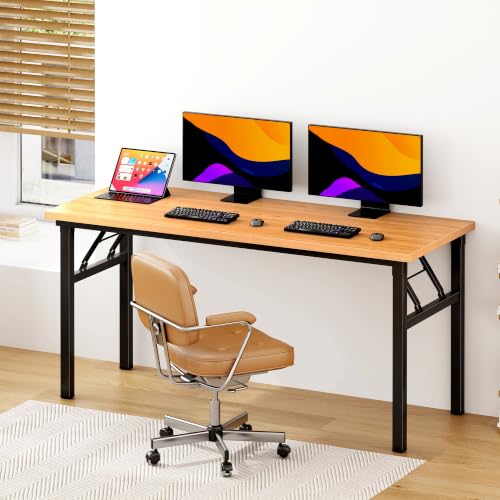 Image of DlandHome 62 Inch Large Folding Computer Desk, Fully Assembled, Teak Black