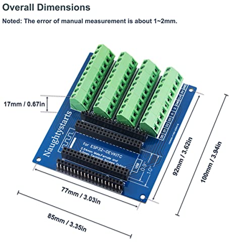Image of ESP32 GPIO Breakout Board with 3 Type Input Way Terminal Screw and Male Female pins (38Pins 5.0mm / 0.2 inch Terminal 2pcs)
