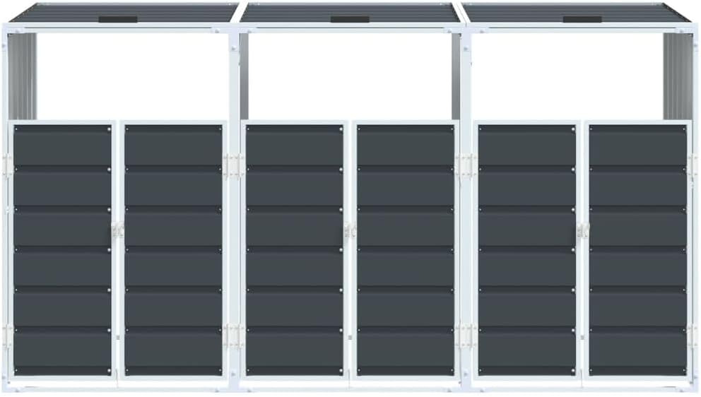 Wheelie Bin Storage Anthracite Powder-Coated Steel 85"x31.9"x45.3" Outdoor Trash Can Enclosure with Lid Mechanism and Ventilation for Backyard Waste Container